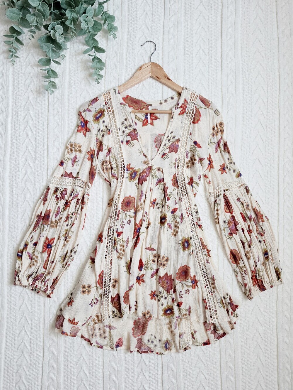 Free People Just The Two Of Us Top Tunic Dress Black Floral Botanical Mini XS